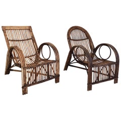 Grand Pair of Rattan and Split Cane Cruise Liner Deck Armchairs, circa 1920