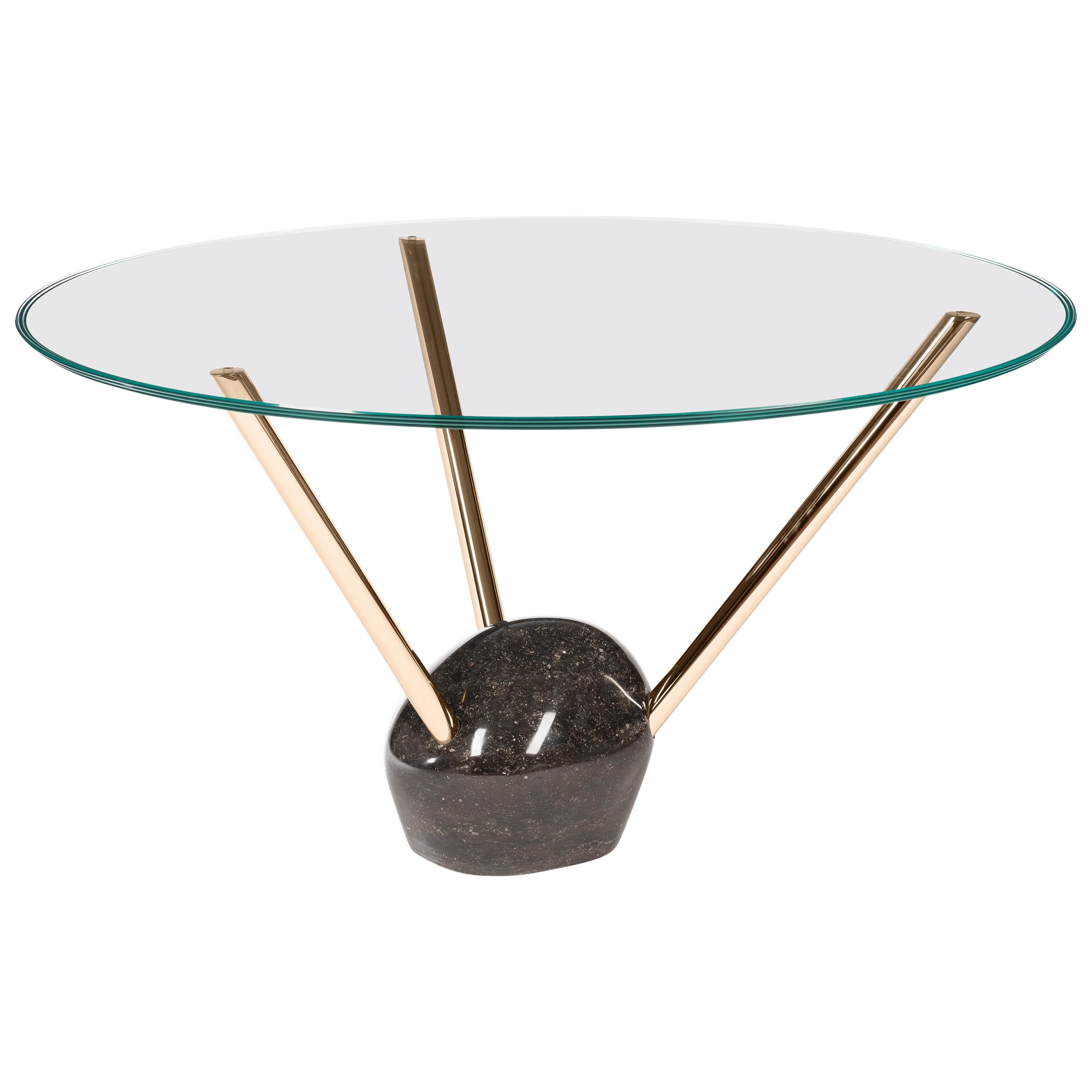 Round Table Unnatural Collection Rays, Glass, Marble and Galvanized Metal, Italy For Sale