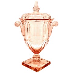 Retro Mid-20th Century Pink Depression Glass Footed Pedestal Vanity Jar