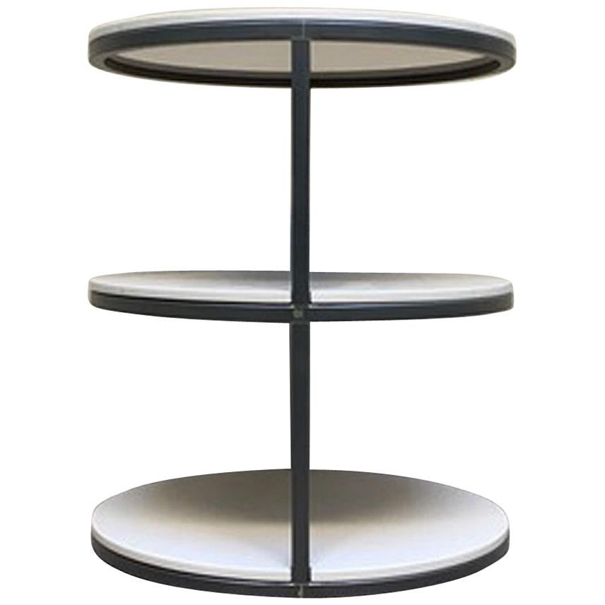 Italian Design Round Side Table in Lacquered Wood and Iron