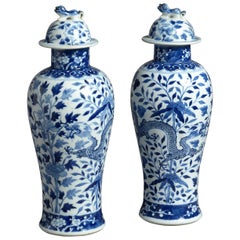 Pair of 19th Century Blue and White Porcelain Vases