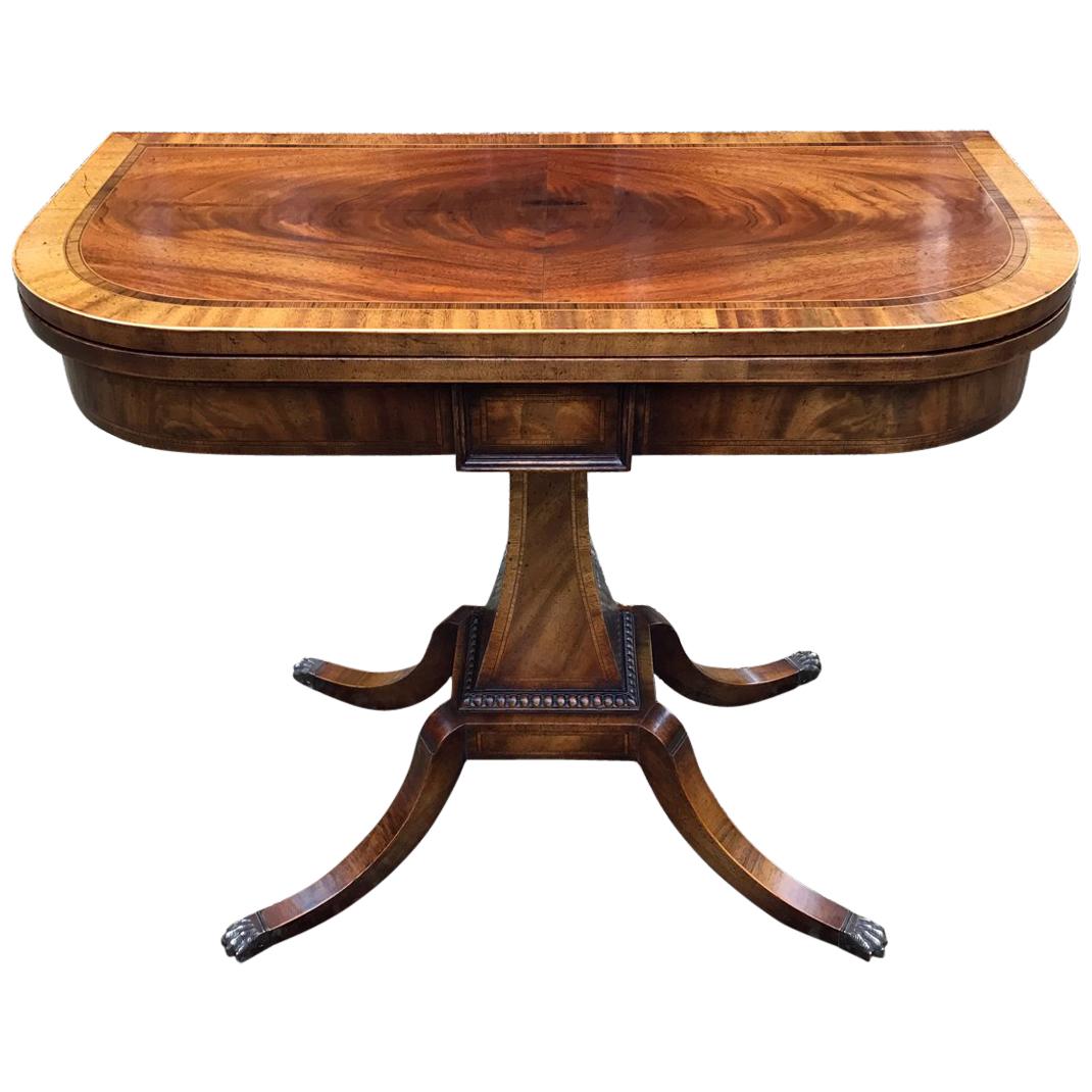19th Century Regency Mahogany Inlaid Crossbanded Card Table with Splayed Legs