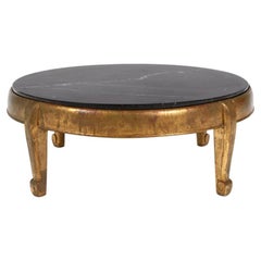 Antique Süe & Mare, Small Coffee Table in Gilt Wood and Black Marble, circa 1925