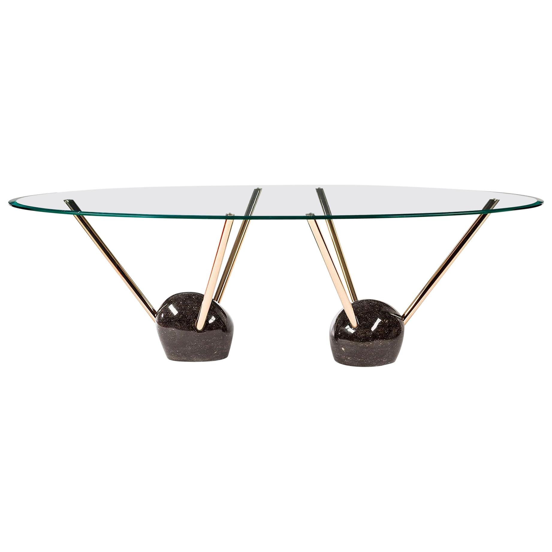Oval Table Unnatural Collection Rays, Glass, Marble and Galvanized Metal, Italy For Sale