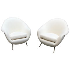Pair of Curved Lounge Chairs in the Manner of Federico Munari, Italy, 1950s