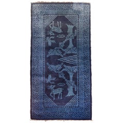 Antique Suiyuan Chinese Blue Chinese Export, Hand Knotted Wool, circa 1940