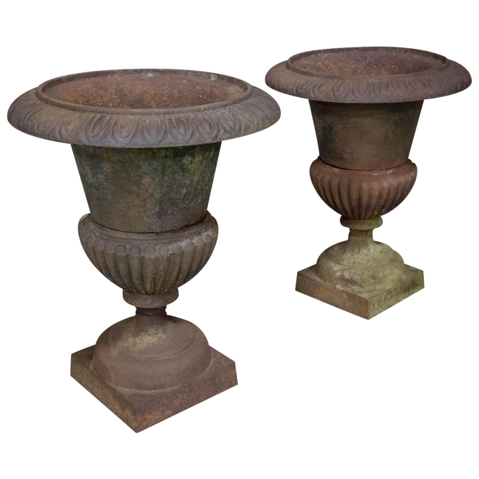 Pair of Antique Garden Vases, Cast Iron For Sale