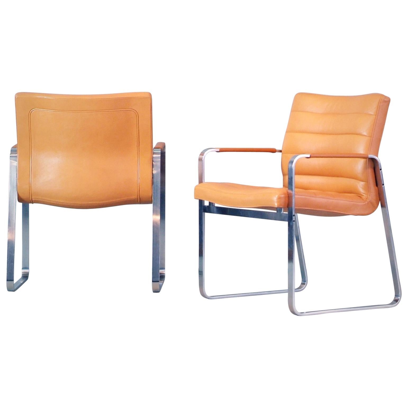 J. Lund & O. Larsen Chairs '2' Bo-Ex Denmark Stell Leather Cognac, 1970s