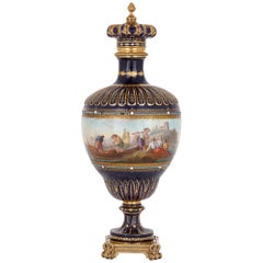 Antique Sèvres Style Porcelain and Gilt Bronze Vase with Marine Subject