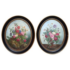 Antique Agénorie Laurenceau, Pair of Oil on Canvas “Bunches of Flowers”, 1862