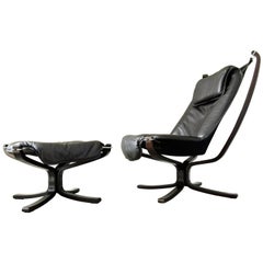 Sigurd Ressel Falcon High Back Sling Lounge Chair and Ottoman
