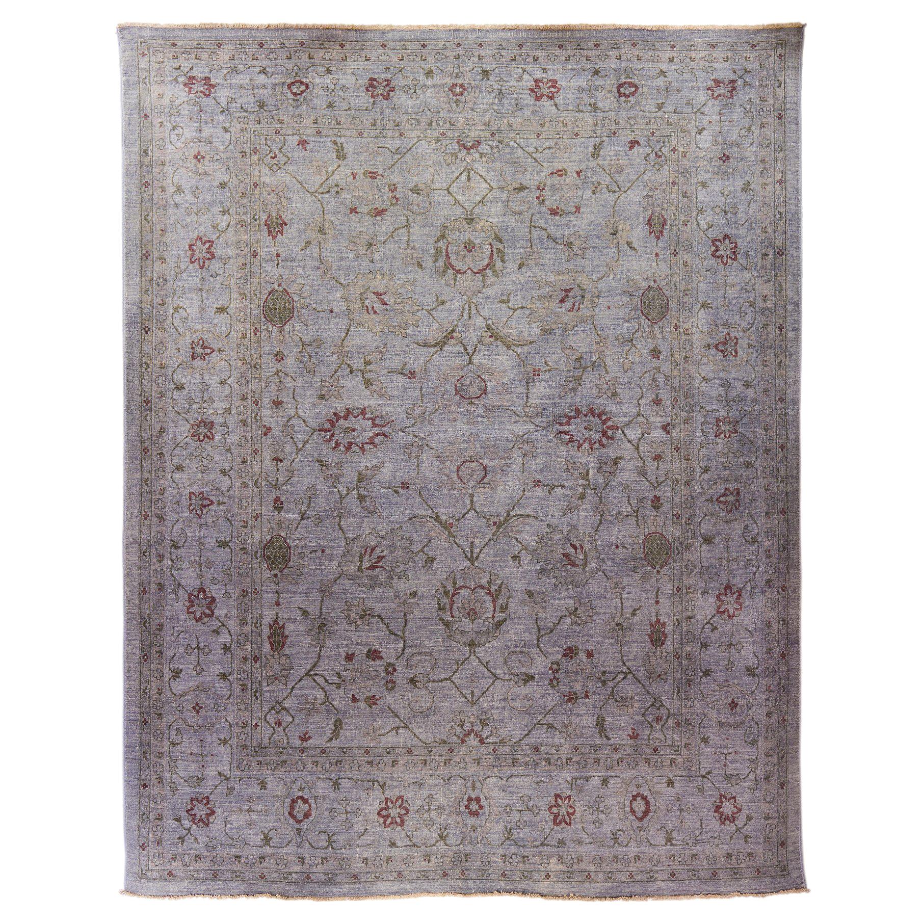 Ziegler Pakistan Large Rug Stone Washed, Wool Hand Knotted Grey Red, circa 2000