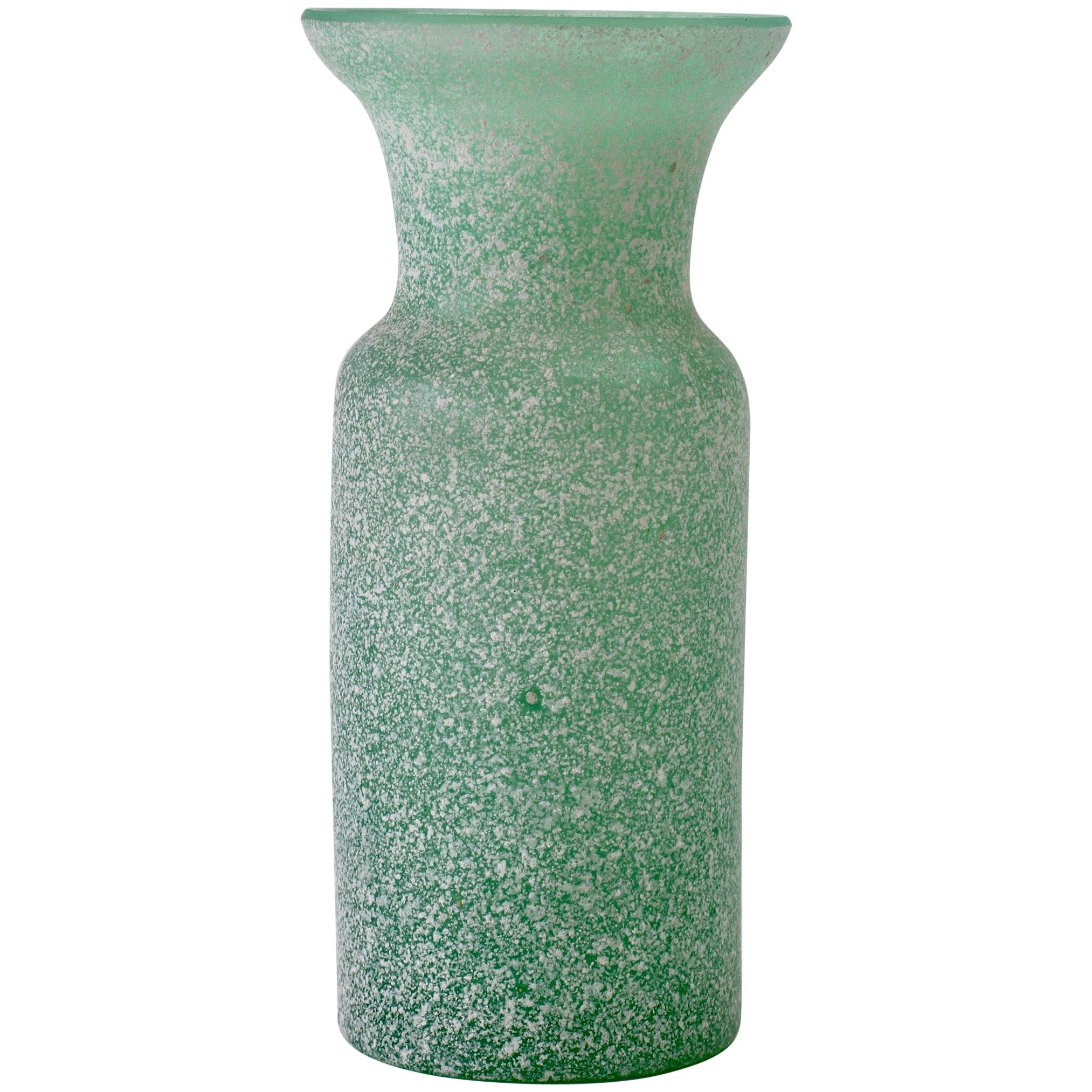 Vintage Italian Seguso Vetri d'Arte Green 'a Scavo' Murano Glass Vase or Vessel