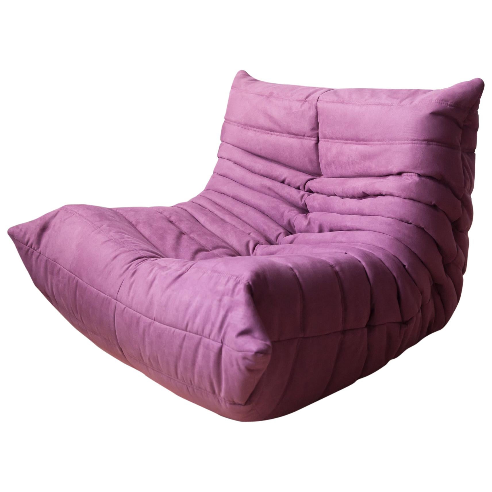 Togo Longue Chair in Aubergine/Purple Microfibre by Michel Ducaroy, Ligne Roset For Sale