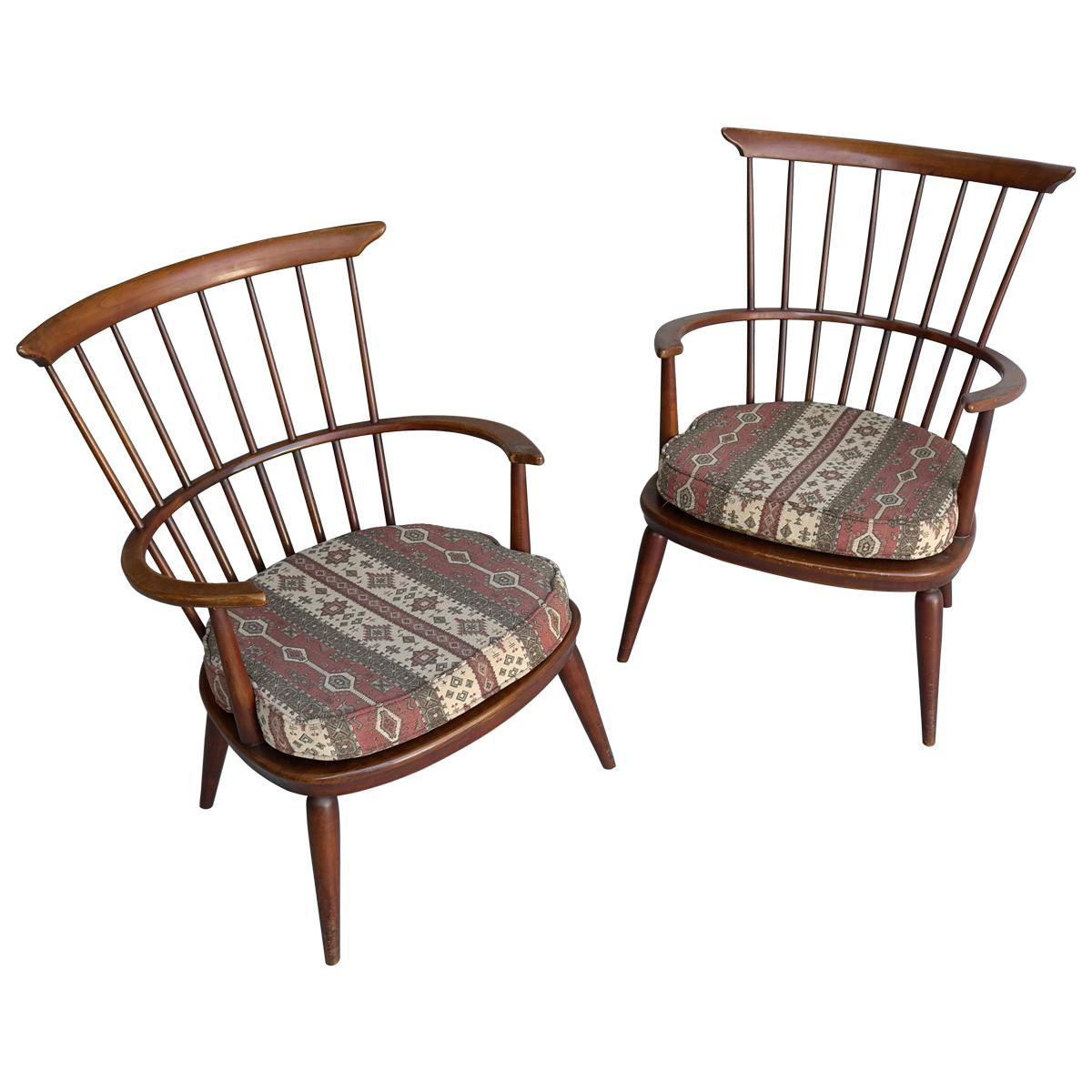 Pair of Wooden Windsor Armchairs by Luigi Ercolani