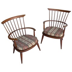 Vintage Pair of Wooden Windsor Armchairs by Luigi Ercolani