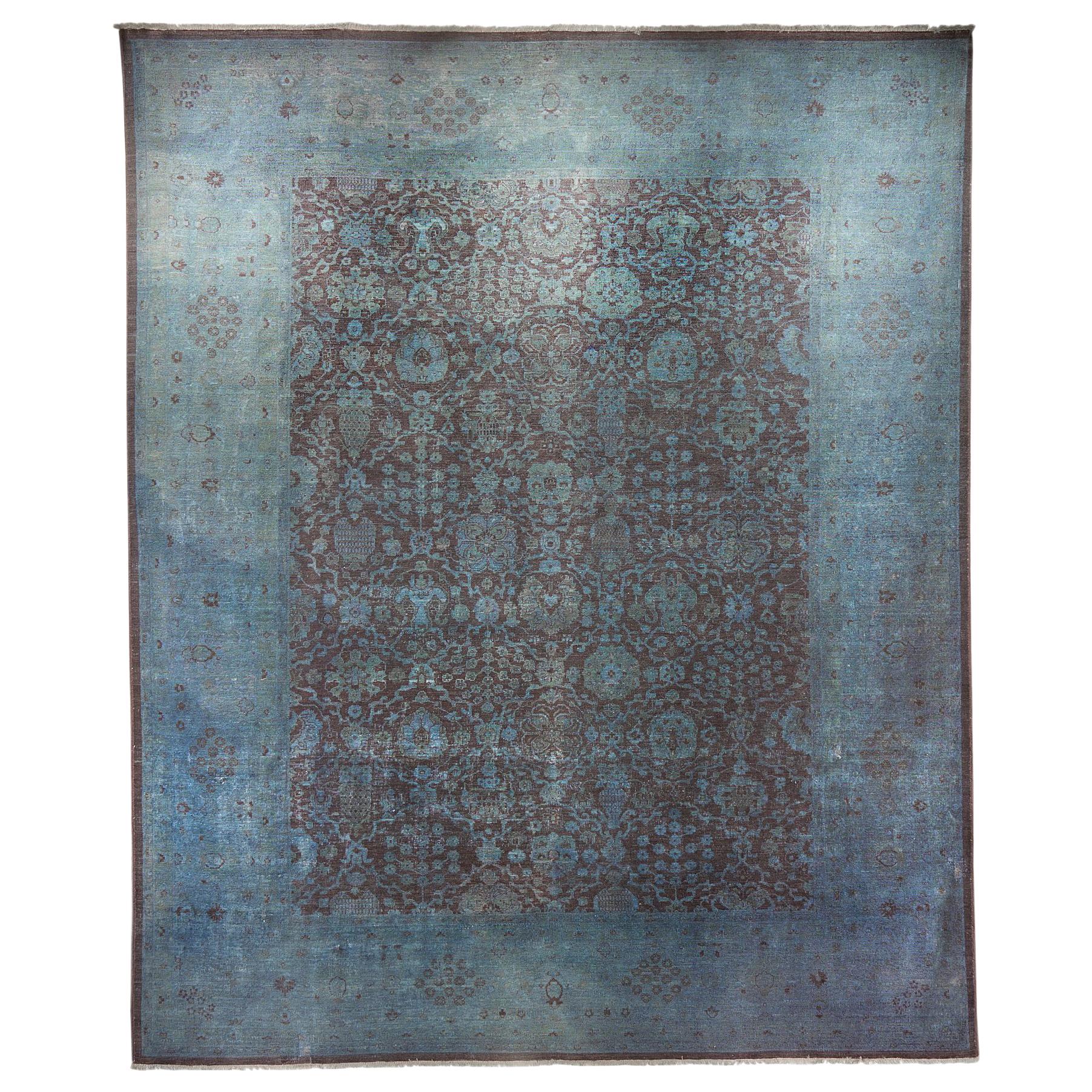 Ziegler Pakistan Large Rug Stone Washed, Wool Hand Knotted Blue, circa 2000