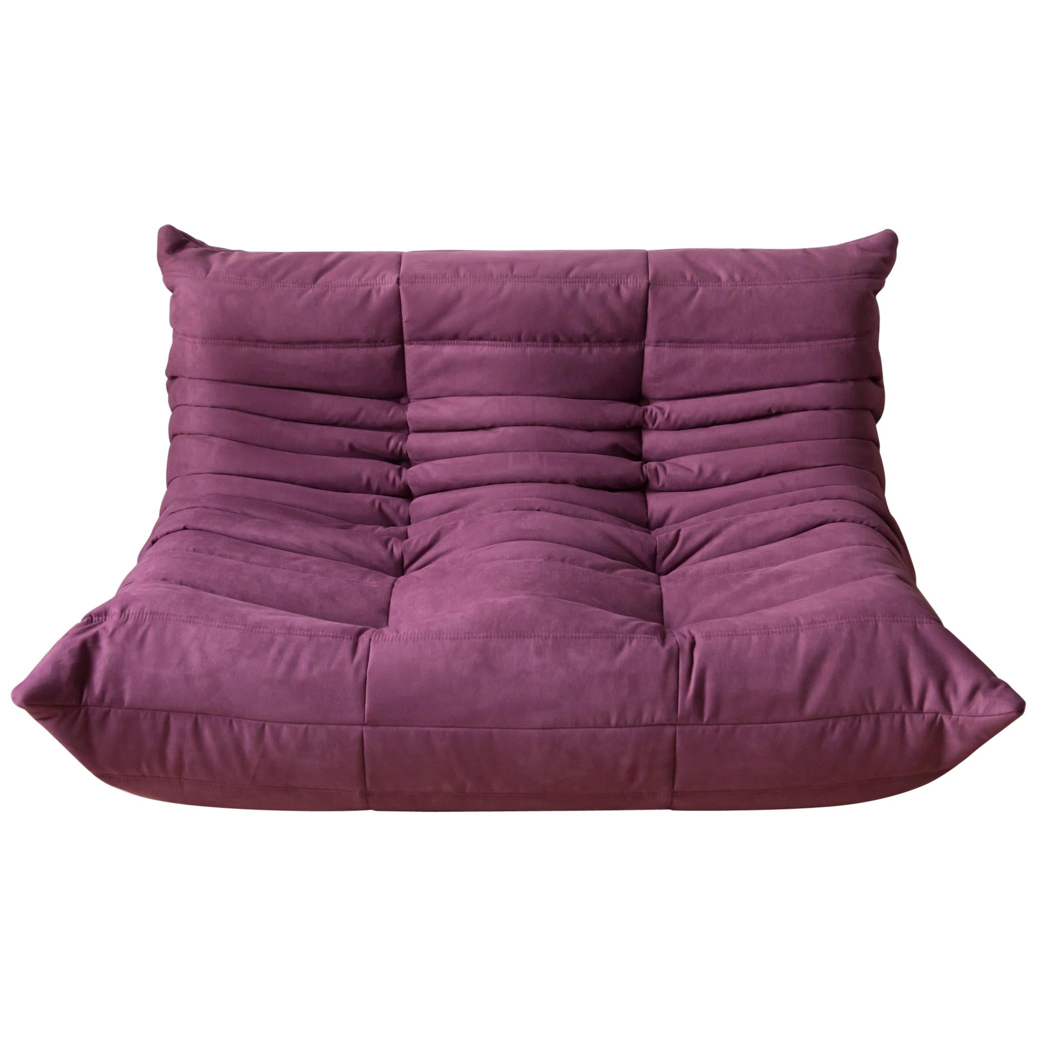 Togo 2-Seat Sofa in Aubergine Microfibre by Michel Ducaroy for Ligne Roset For Sale