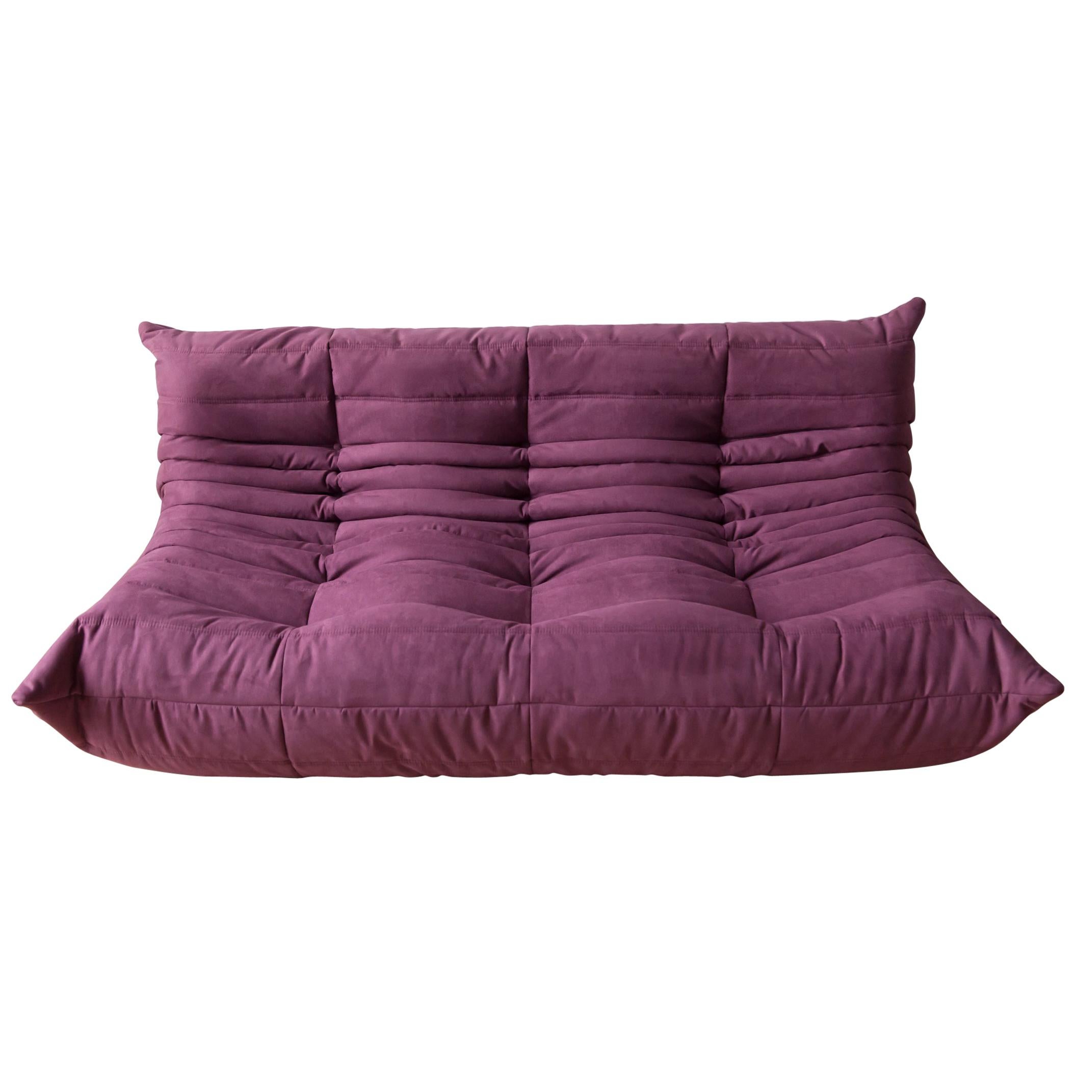 Togo 3-Seat Sofa in Aubergine Microfibre by Michel Ducaroy for Ligne Roset For Sale