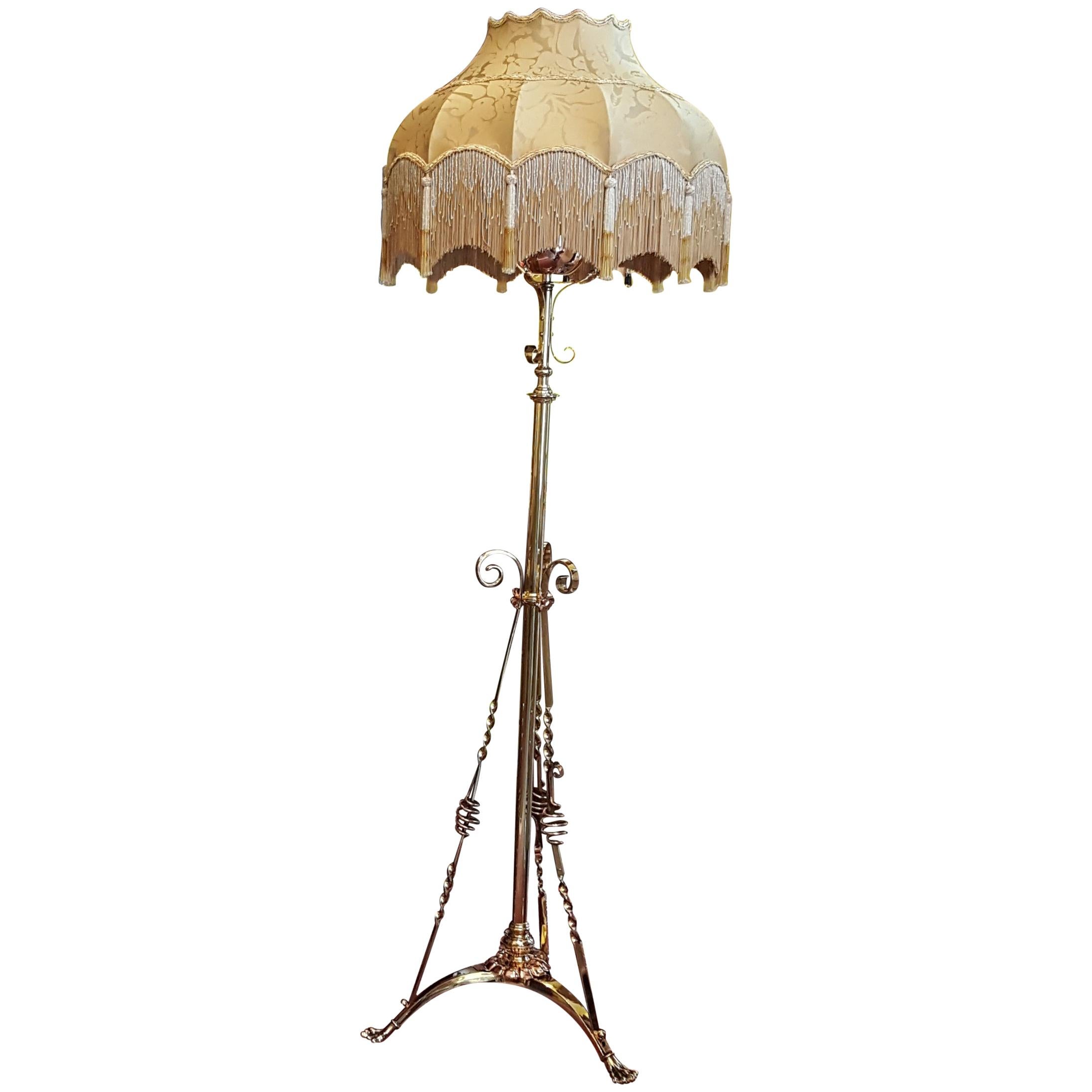 Late 19th Century Arts & Crafts Brass Standard Lamp For Sale