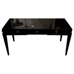 French Art Deco Bureau Desk with Three-Thin Drawers in Black Piano Lacquer