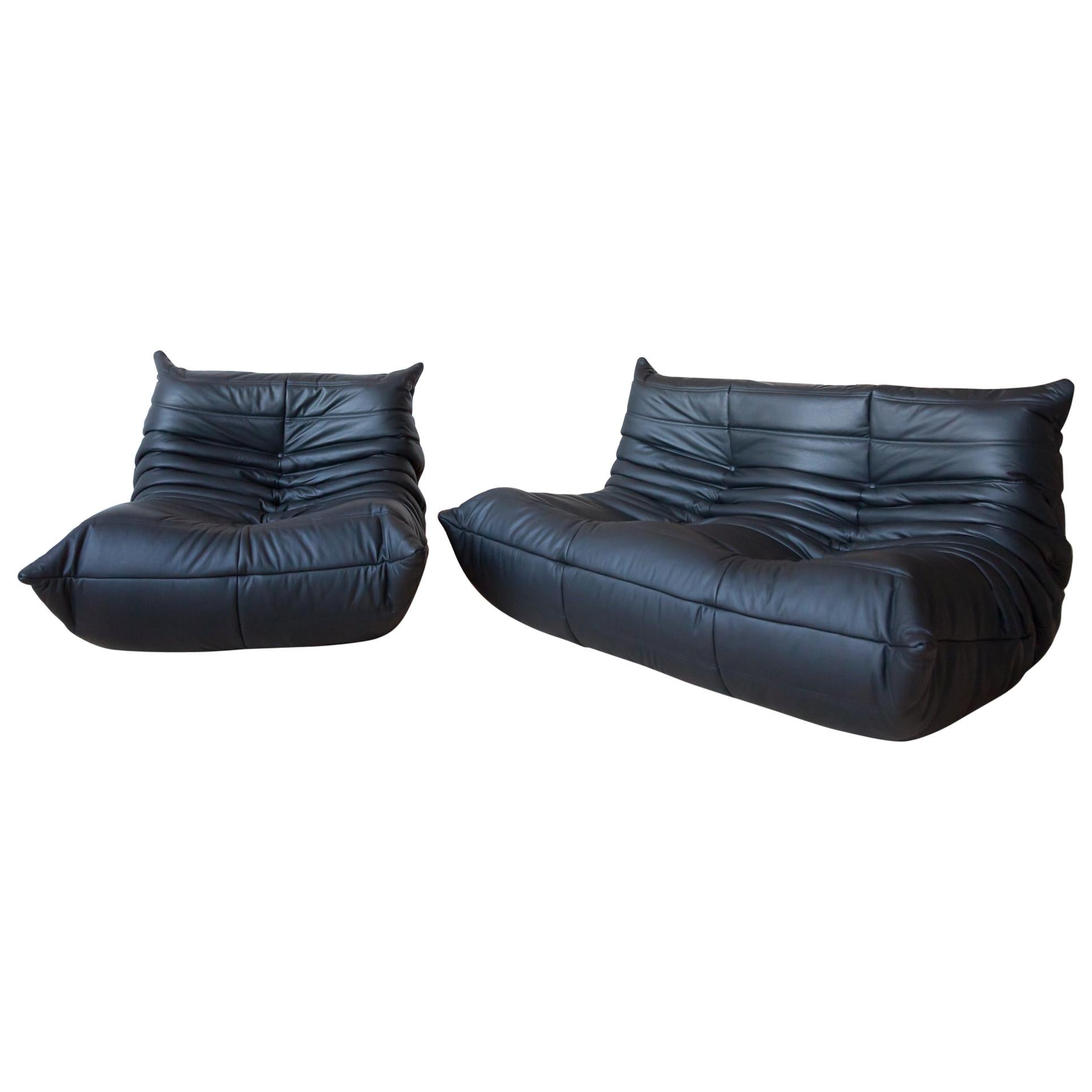 Two-Piece Leather Togo Set, Design by Michel Ducaroy for Ligne Roset in France For Sale