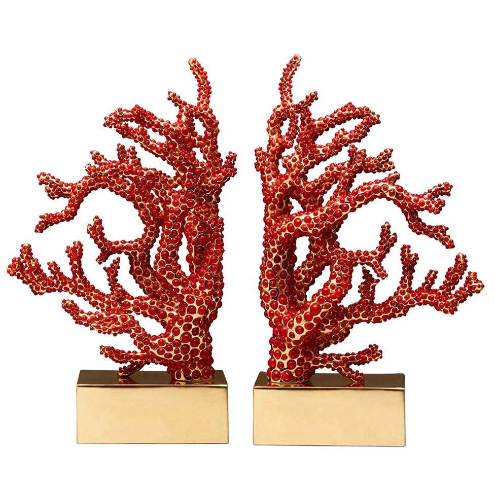 Red Coral Bookend Set of 2 For Sale