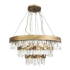 Crystal Sticks Triple Chandelier in Antique Brushed Brass