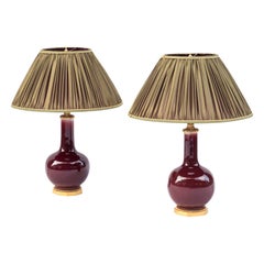 Pair of Red “Sang de Boeuf” Porcelain Lamps, 1950s