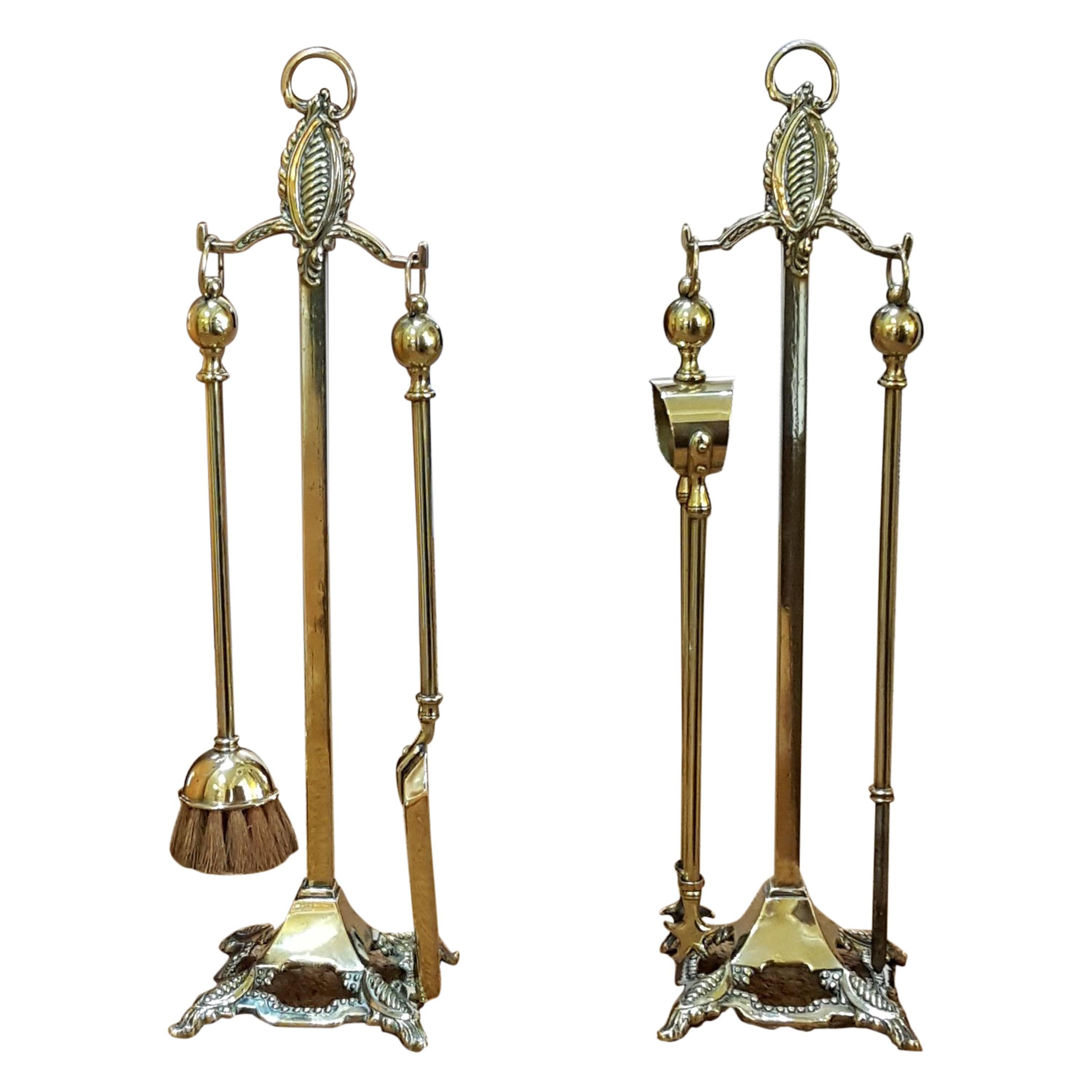 Pair of Edwardian Brass Fire Side Companions