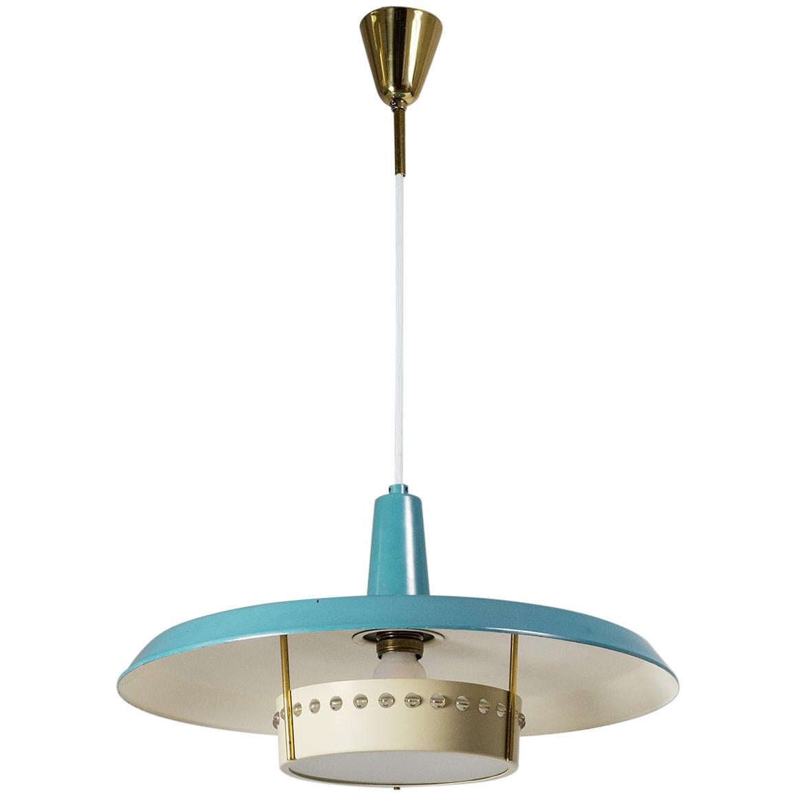 Large 1950s Pendant with Petrol Colored Shade