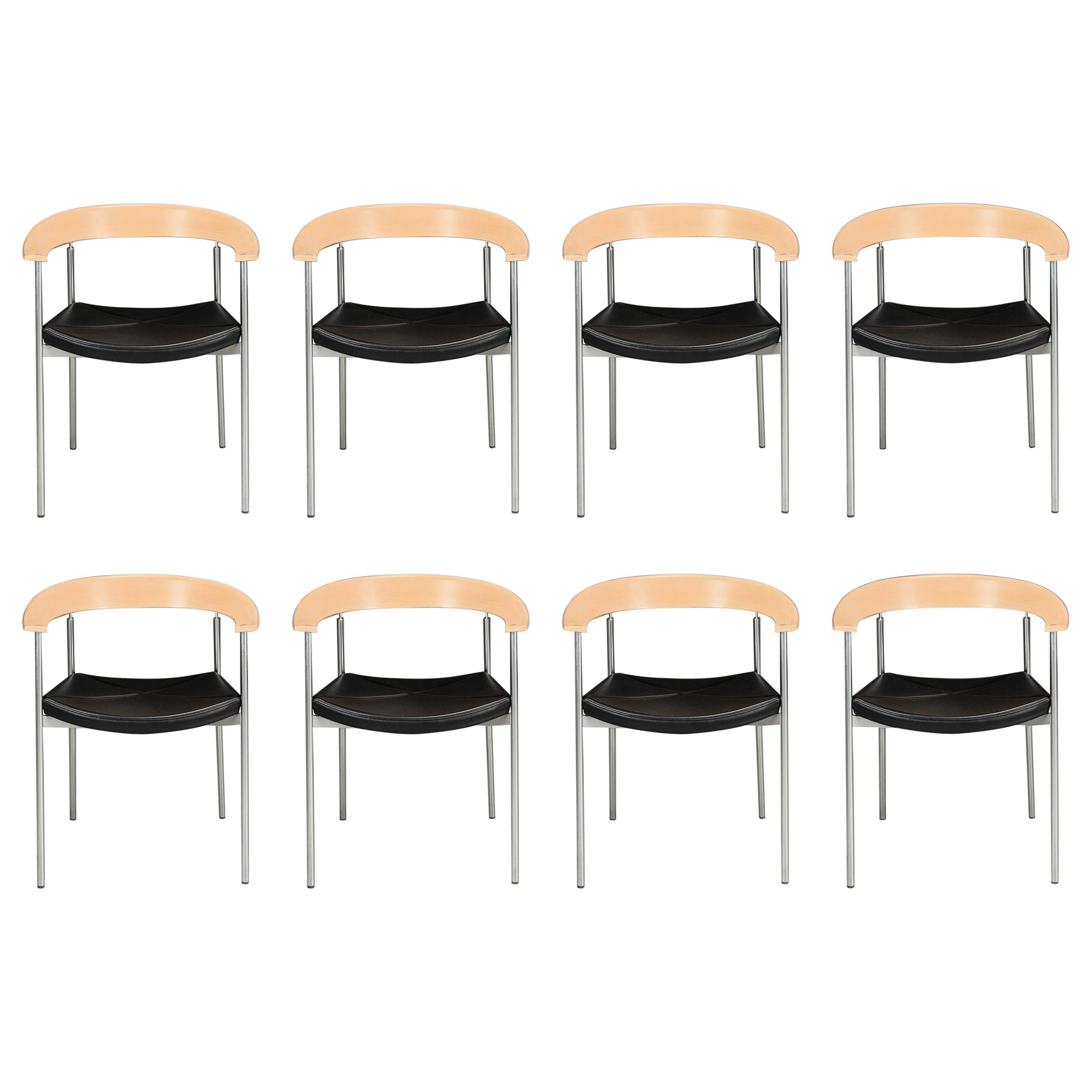1990s Set of Eight Johannes Foersom Armchairs in Steel and Beech by Paustian