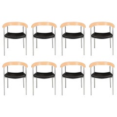 1990s Set of Eight Johannes Foersom Armchairs in Steel and Beech by Paustian