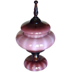 Retro Large Plum Amethyst Italian Murano Cased Art Glass Lidded Jar, Pedestal Bowl Urn