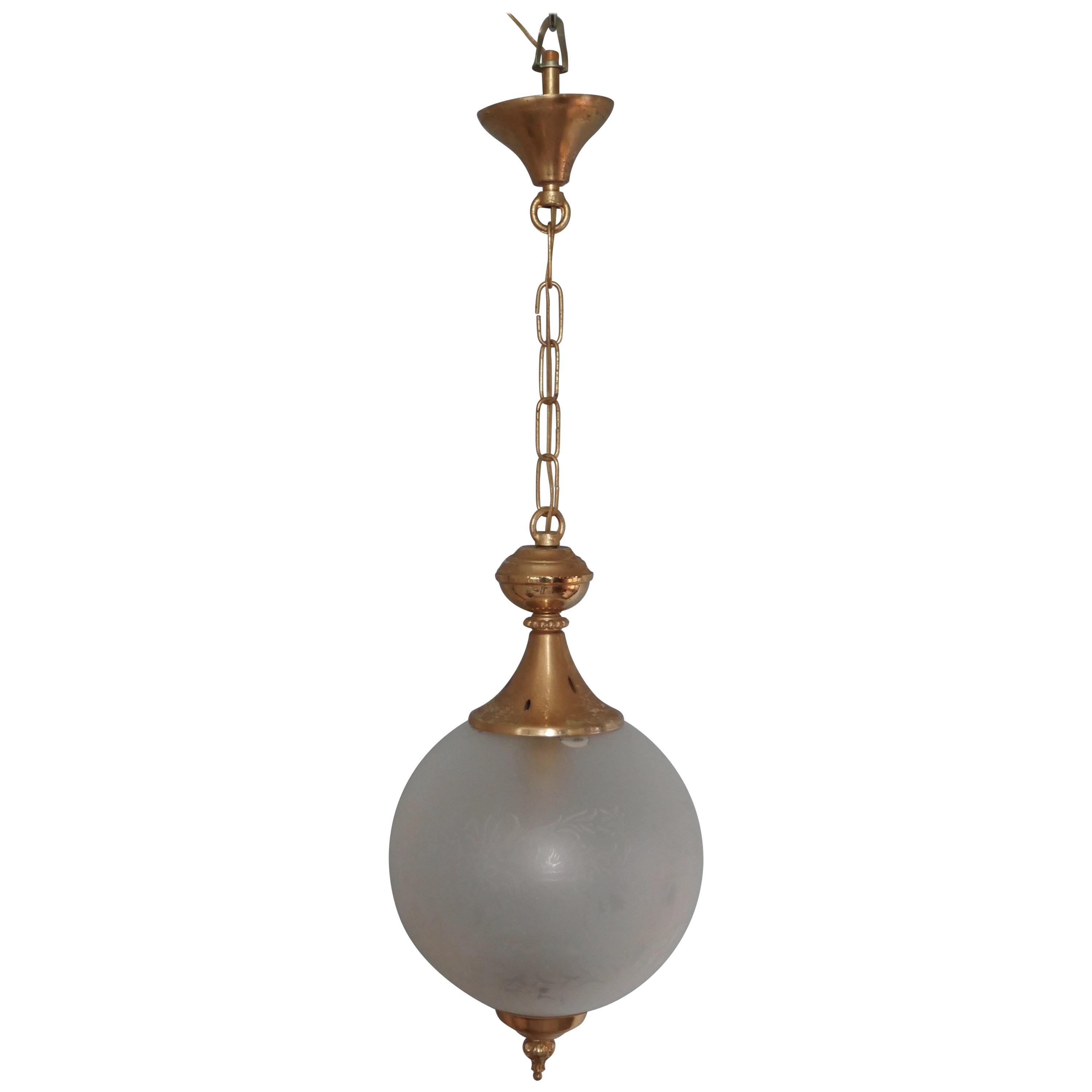 French Art Deco Globe Opaline Glass Hanging Pendant Light