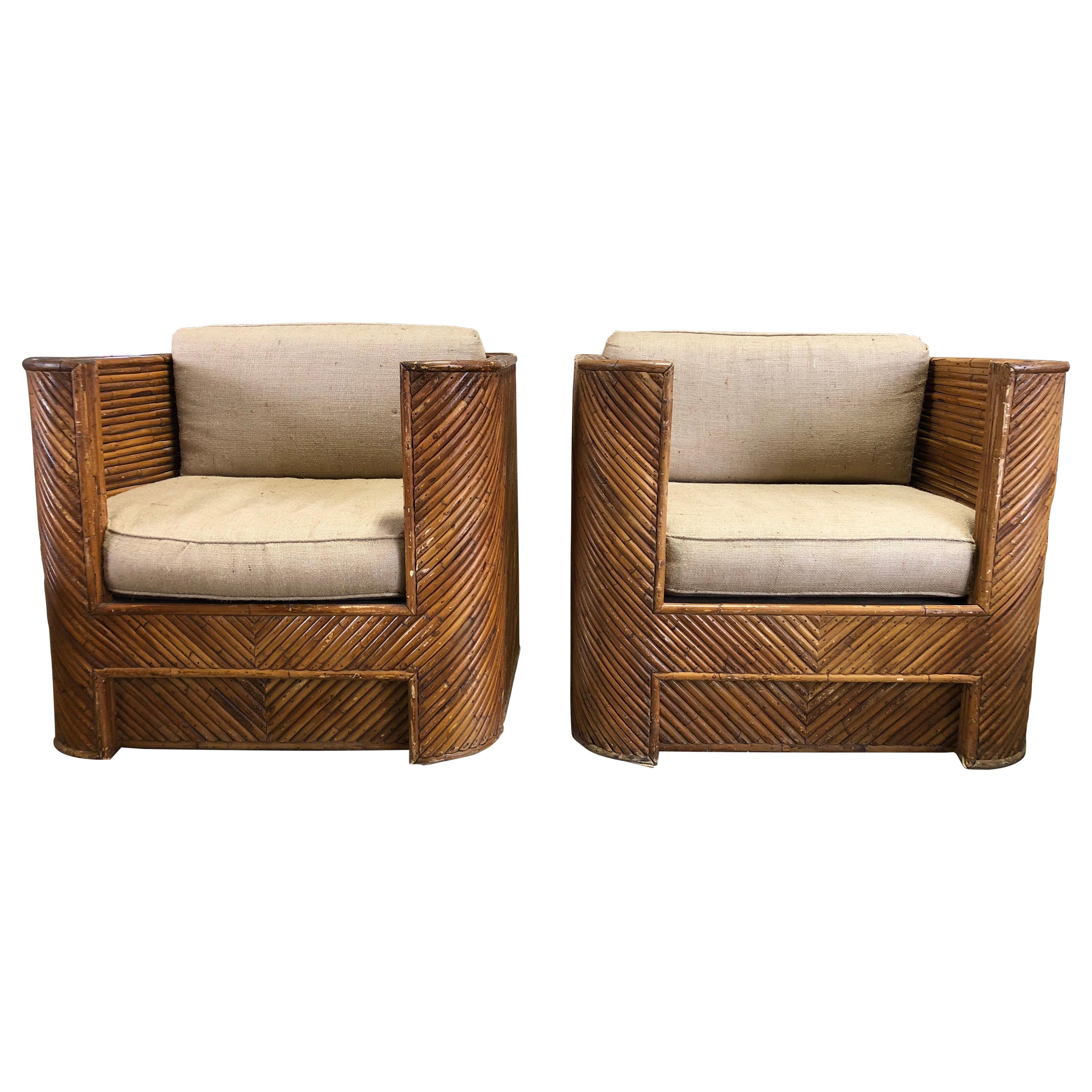 Midcentury Gabriella Crespi Style Italian Bamboo Club Chairs For Sale