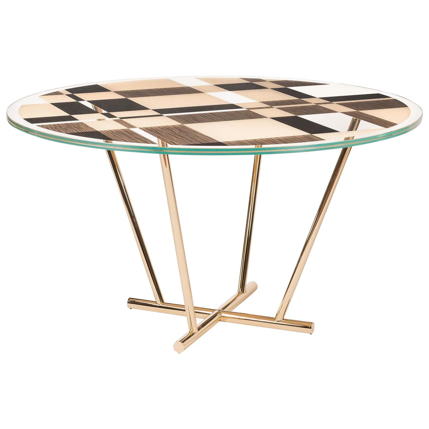 Round Table UnNatural Collection Piet, Glass and Galvanized Metal, Italy