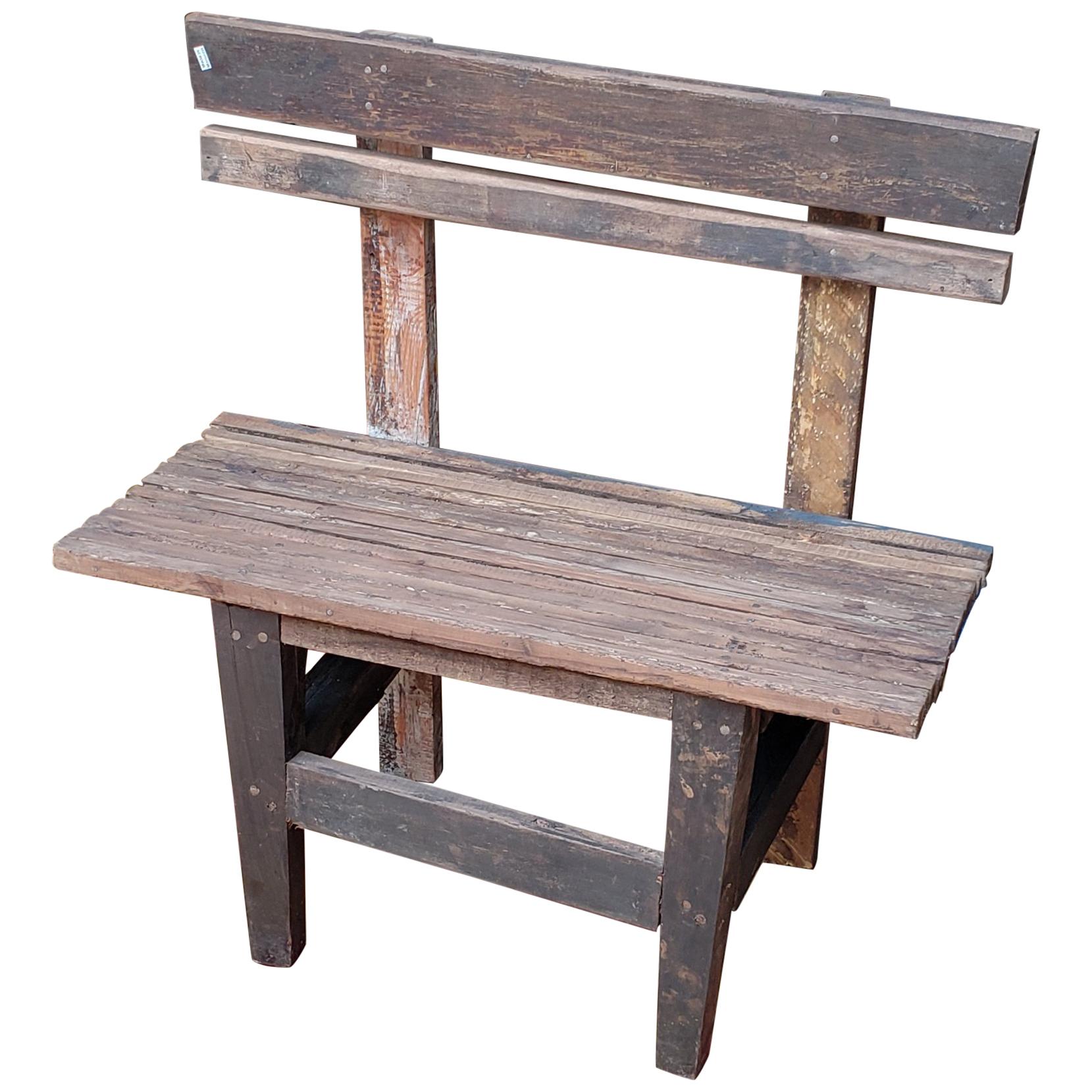 Moroccan Handmade Old Wood Park Bench, 1 Seat For Sale