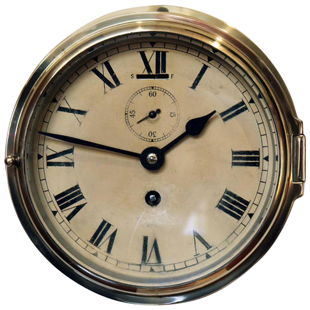 Brass Ships Bulkhead Clock For Sale