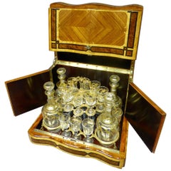 Antique 19th Century French Marquetry Liquor Cabinet with Cristal Glasses