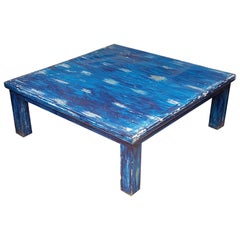 Moroccan Wooden Coffee Table, Bleach Blue 1