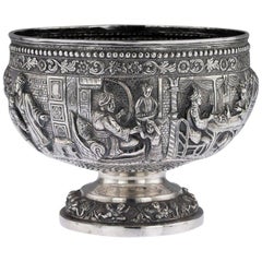 Antique 19th Century Indian Poona Solid Silver Decorative Bowl, circa 1880