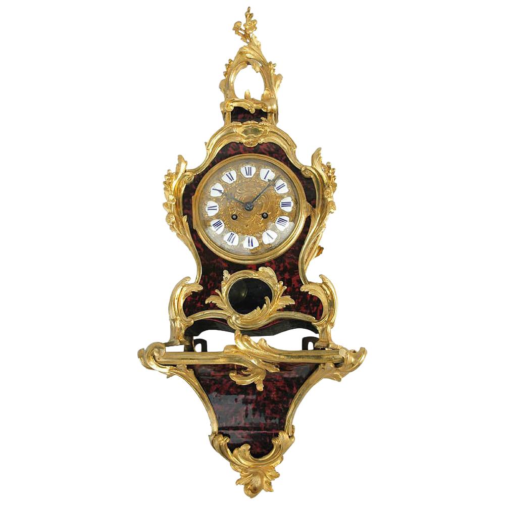 Louis XV Style Clock and its Console in Scale and Gilt Bronze, 19th Century
