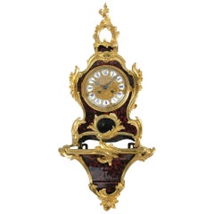 Antique Louis XV Style Clock and its Console in Scale and Gilt Bronze, 19th Century