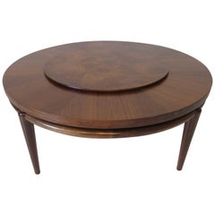 T.H. Robsjohn Gibbings Styled Walnut Coffee Table with Lazy Susan Center