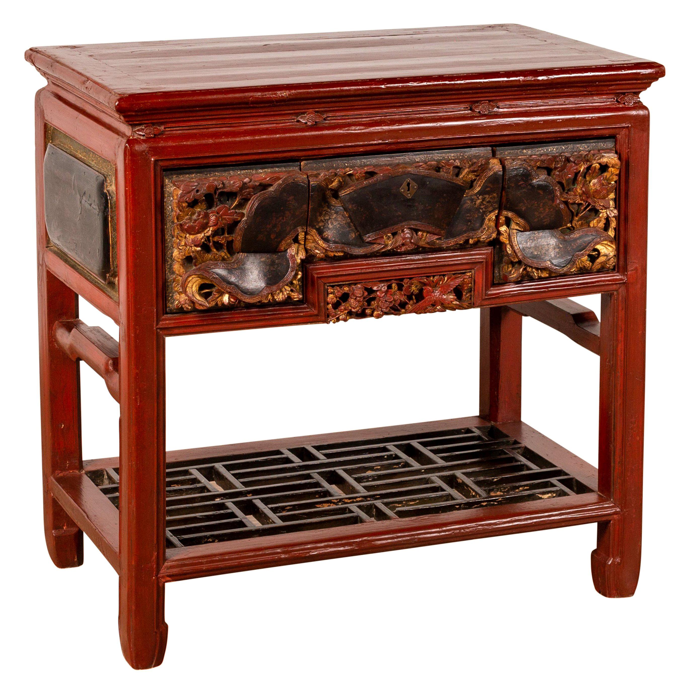Chinese Red Lacquer Console Table For Sale at 1stDibs