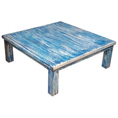 Moroccan Wooden Coffee Table, Bleach Blue 2