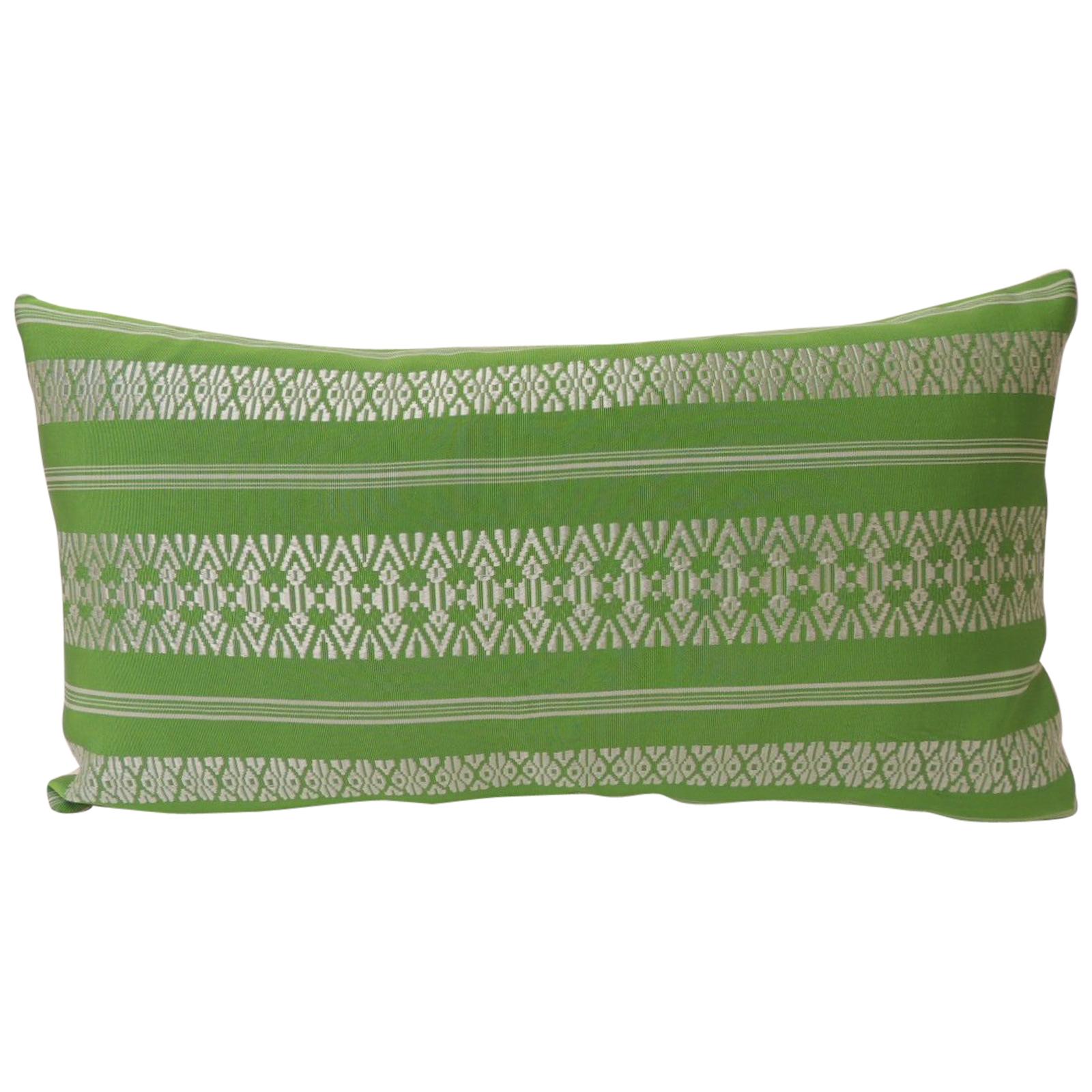 Vintage Acid Green Woven Silk Asian Decorative Lumbar Pillow