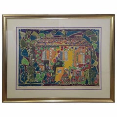 1970s Vintage Gloria Vanderbilt "House" Signed Lithograph Print