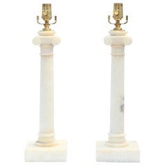 Pair of Alabaster Columnar Table Lamps